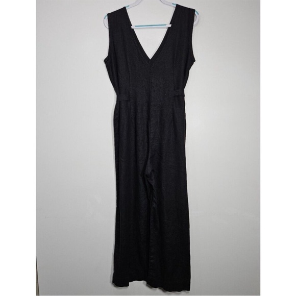 Elizabeth Suzann Jumpsuit Tall Large Women's Mara Black 100% Linen Minimalist - Picture 2 of 14